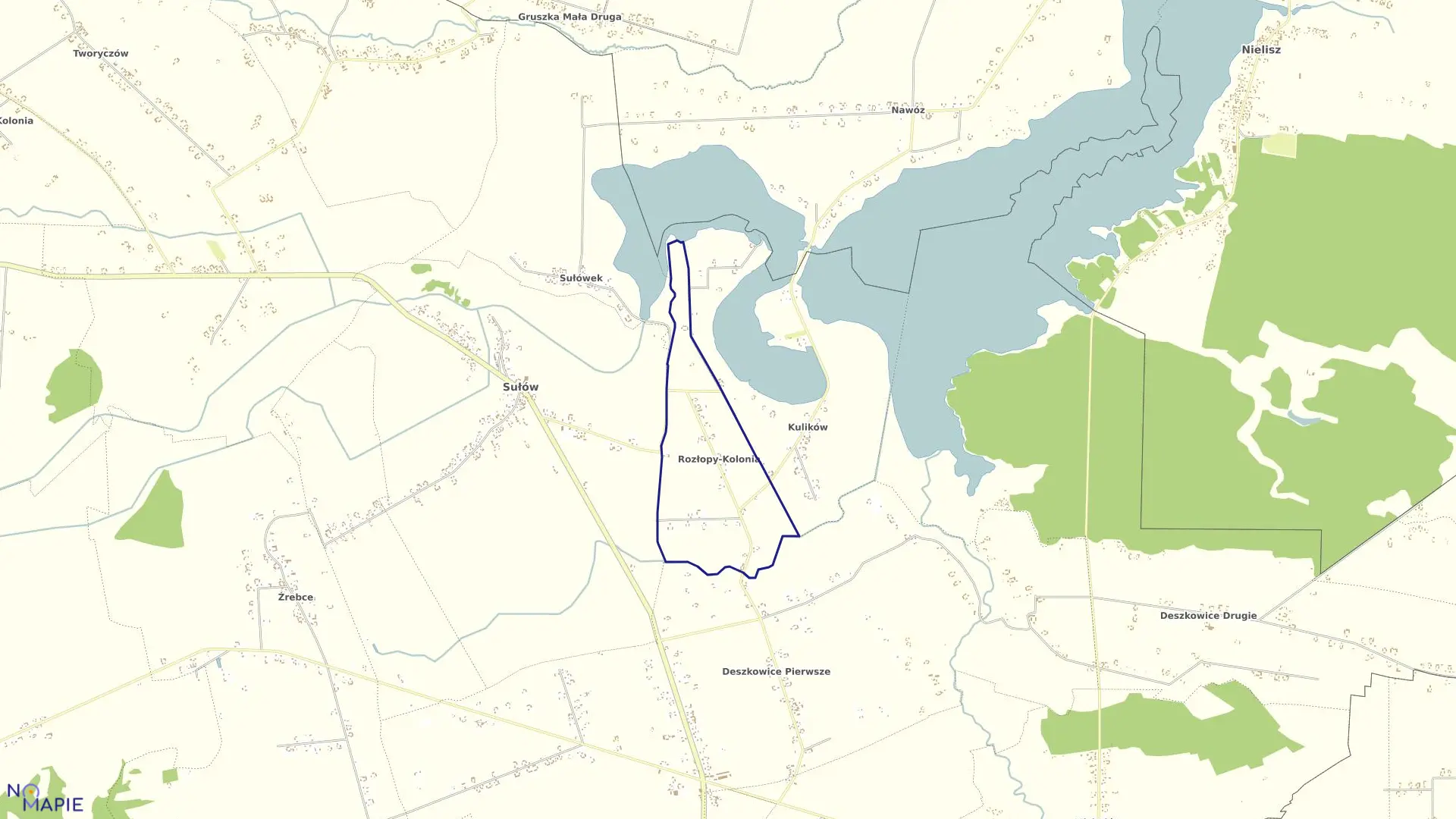 Mapa obrębu Kolonia Rozlopy w gminie Sułów