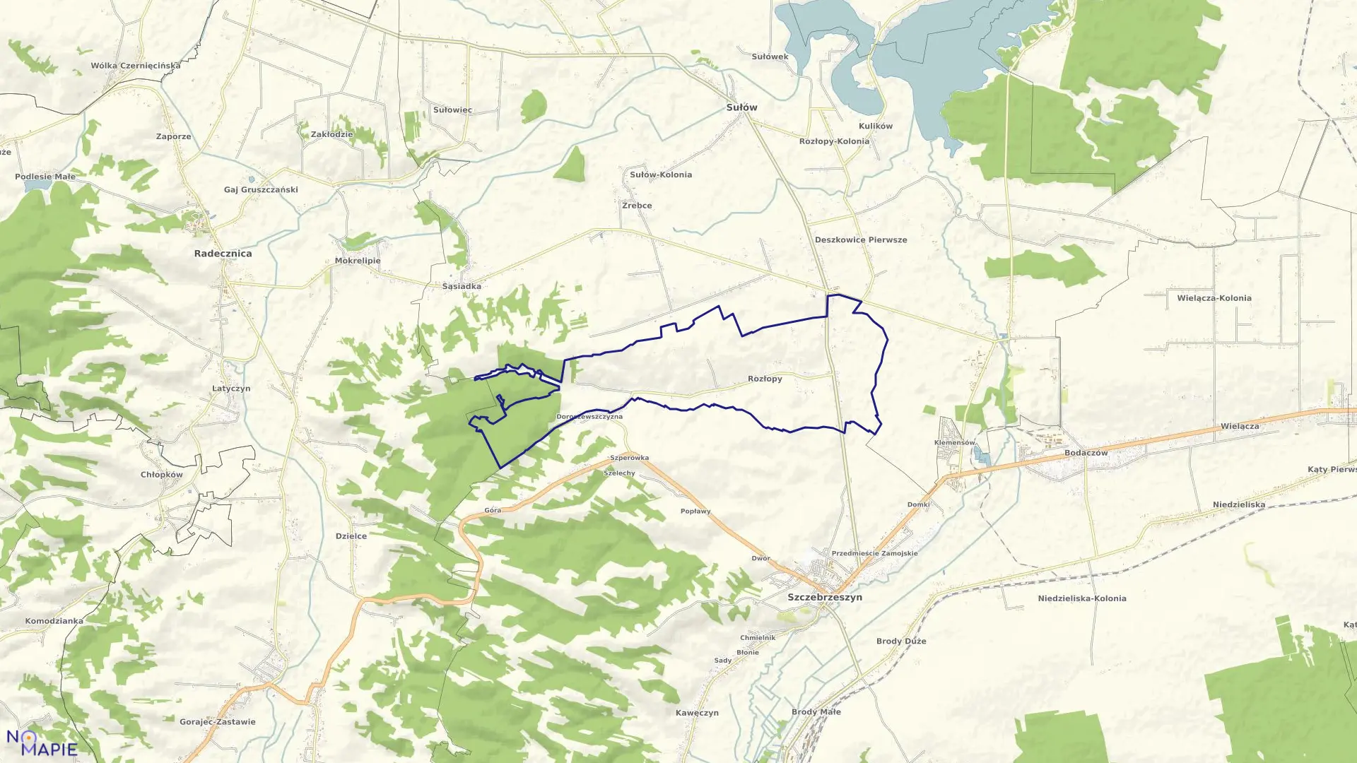 Mapa obrębu Rozłopy w gminie Sułów
