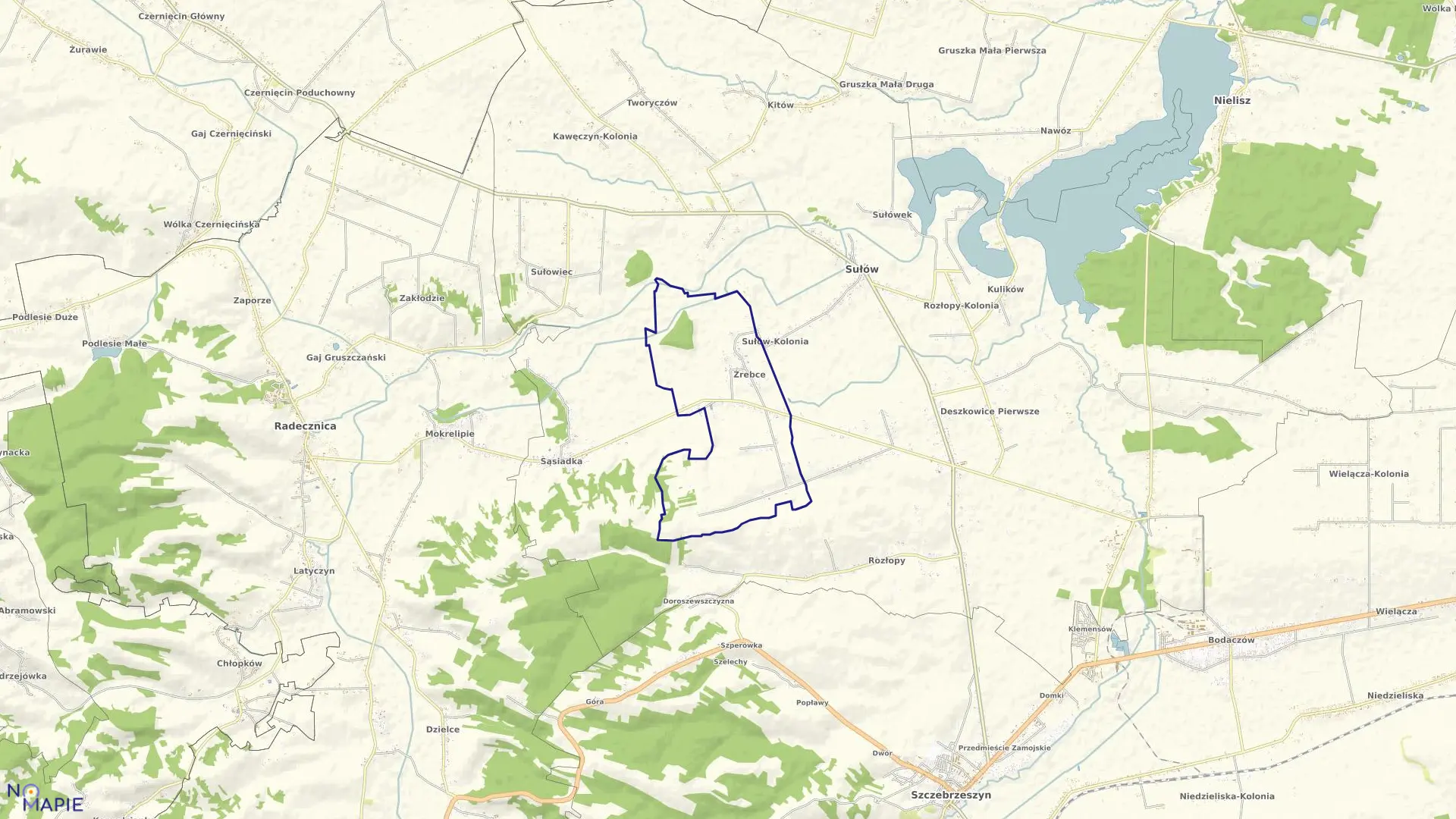 Mapa obrębu Źrebce w gminie Sułów